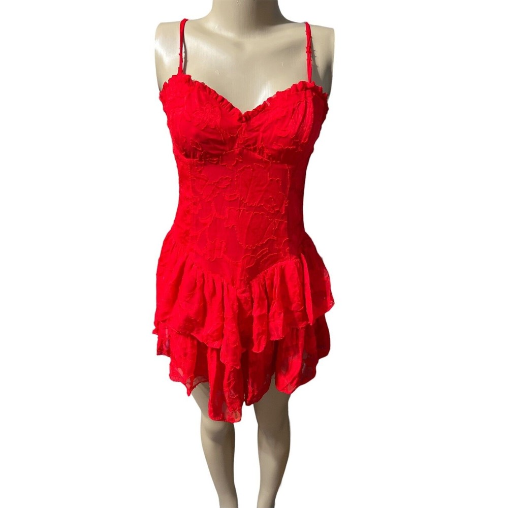 NWT Target Wild Fable Red Floral Lace Ruffle Mini Dress size XS
